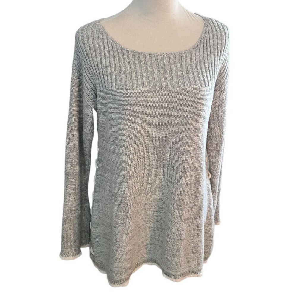 Knox Rose Sz L Gray Boat Neck Criss Cross Side Stitch Detail Sweater Comfortcore
